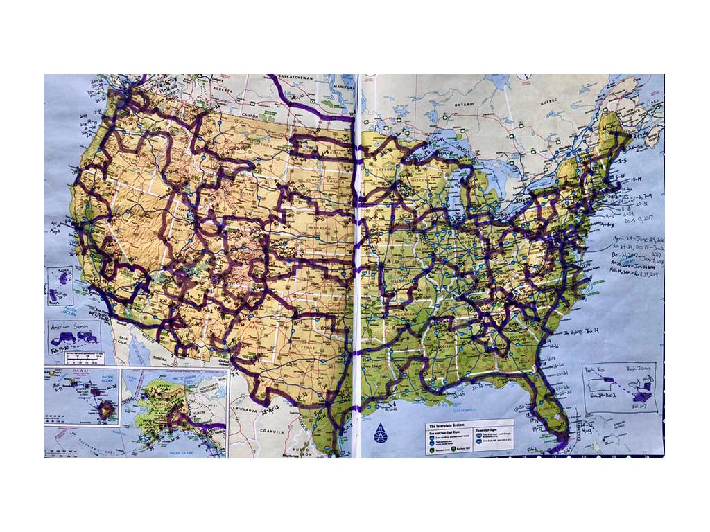 Map of planned route of 419 parks and 75,000 driving miles