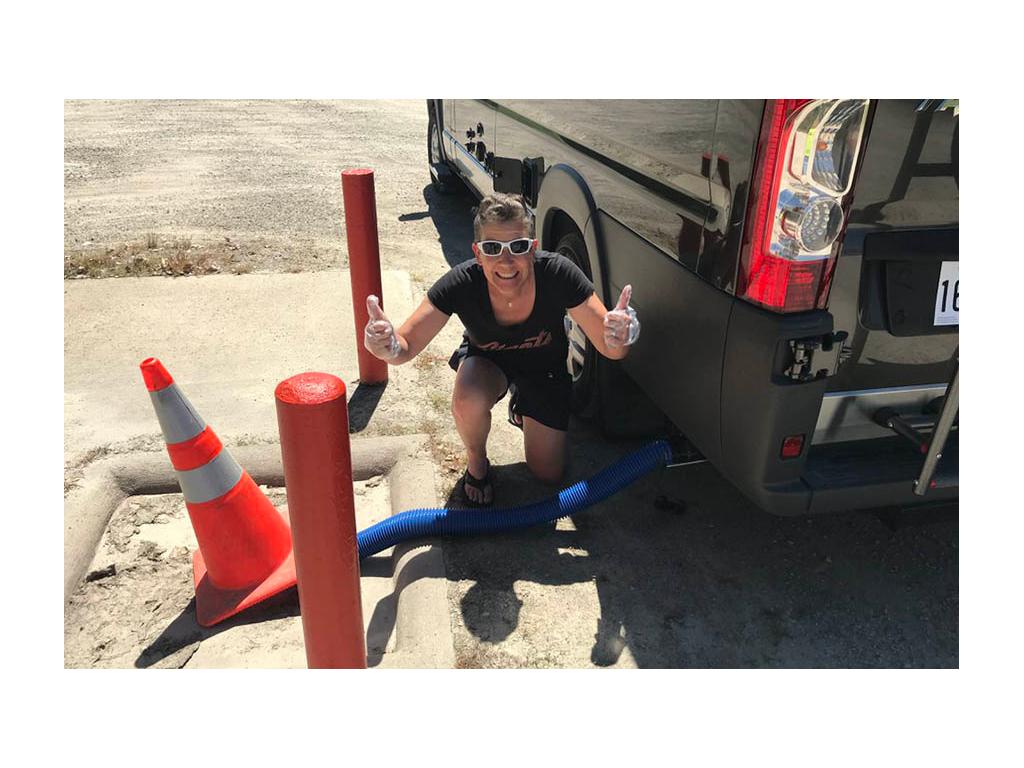 Noel giving two thumbs up after dumping RV for first time