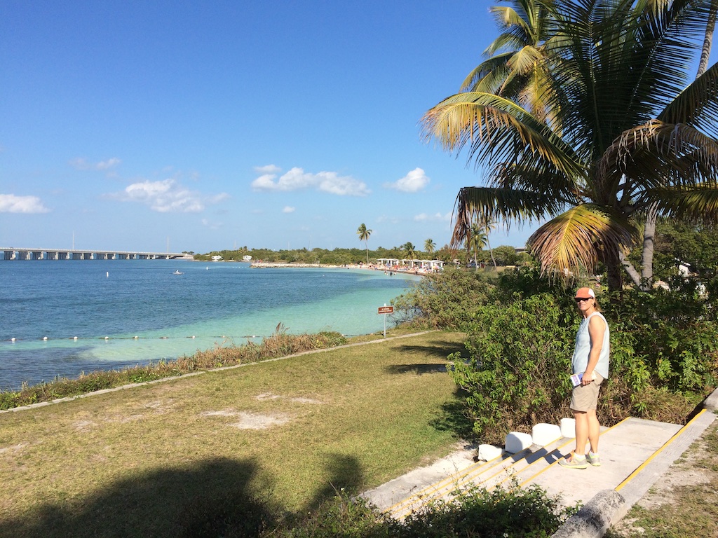 Terry walking down steps to Bahia Honda Park