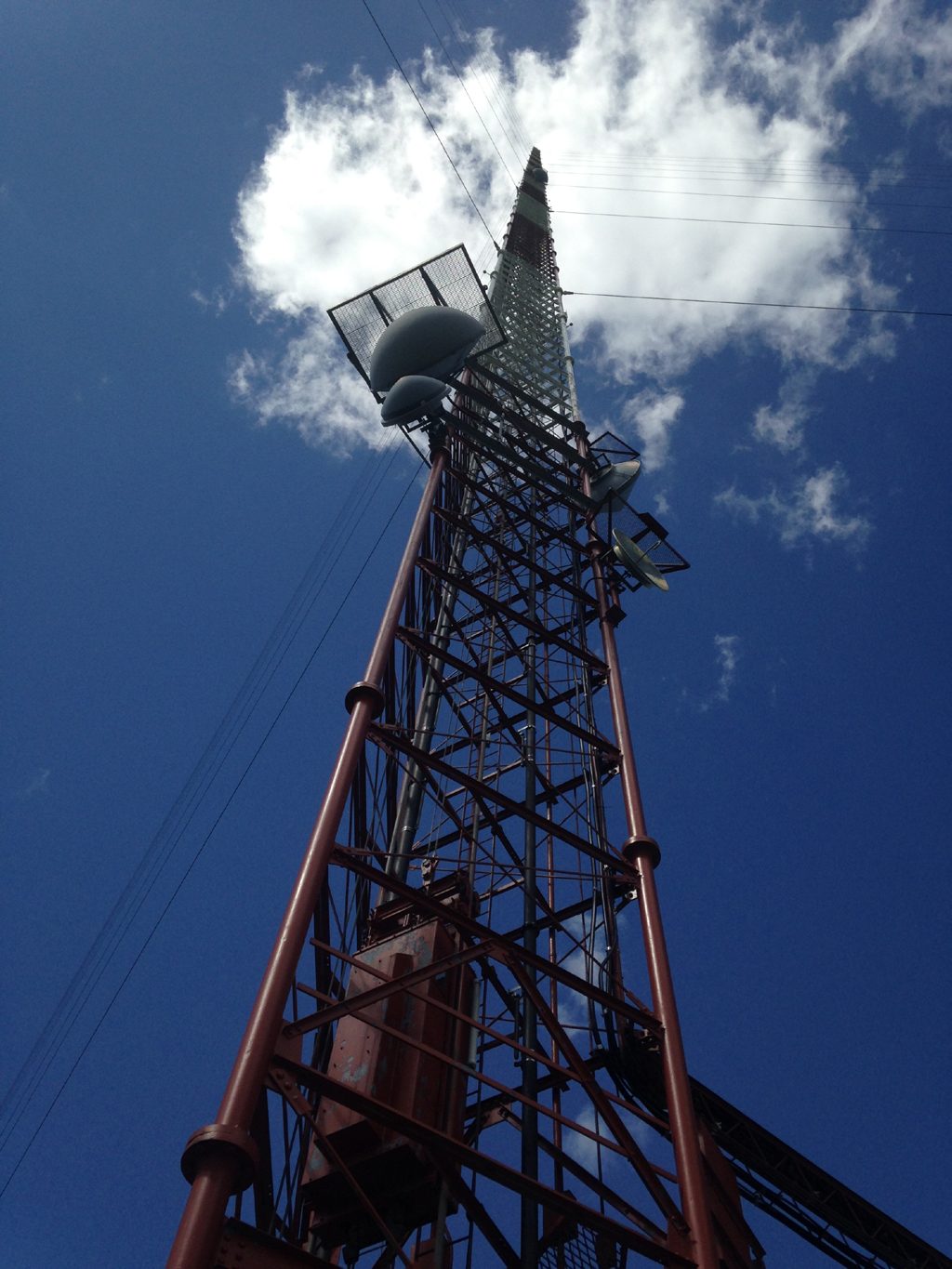 Extremely tall television transmitting tower.