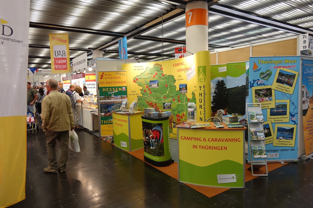 Display showing camping and caravaning locations throughout Europe.