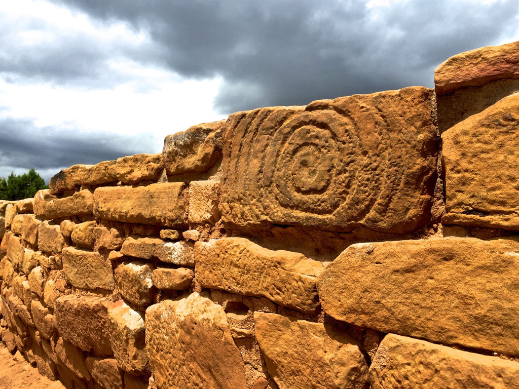 Unique carving in ancient ruins.