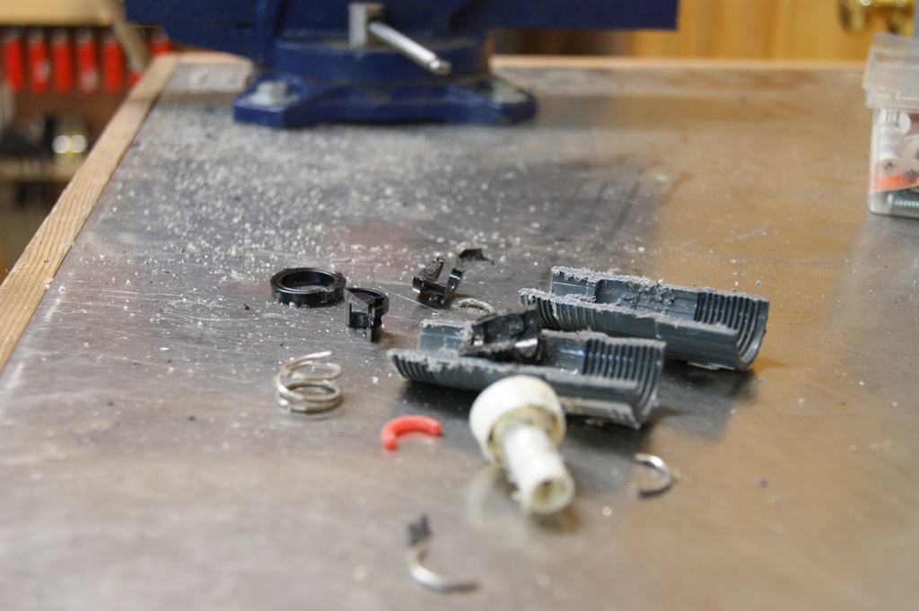 Remains of water pressure regulators after being sawed apart.